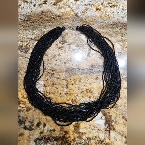 Vintage black glass seed beaded necklace